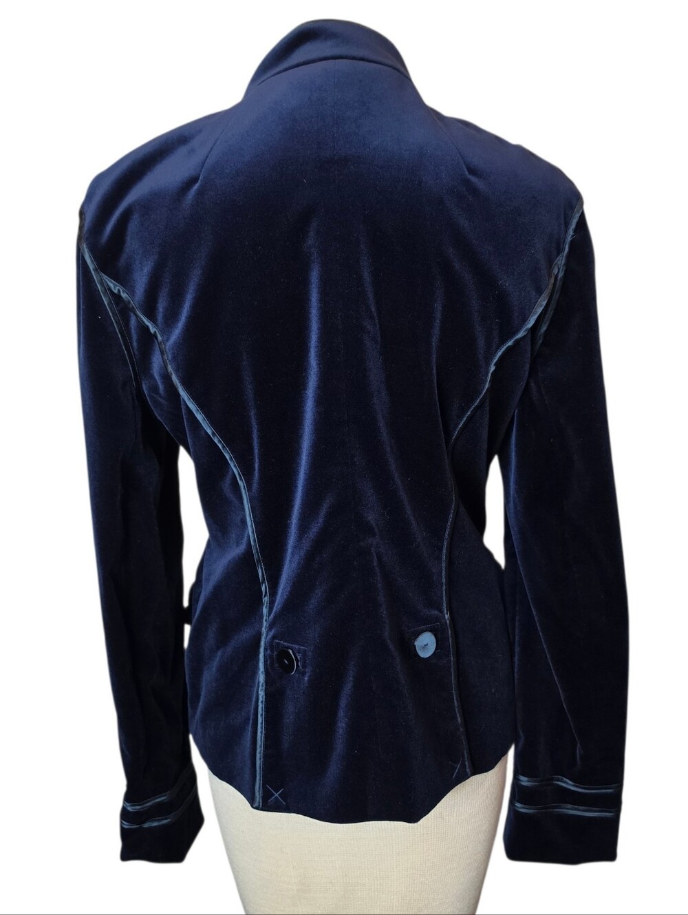 Vintage Y2K Bloomingdale's Military Jacket Size 12 Navy Velvet Hussar Napoleon - Picture 11 of 15